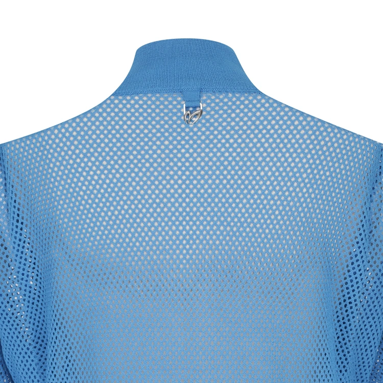 Áo knit golf nữ tay dài phối lưới màu xanh dương — ảnh 6