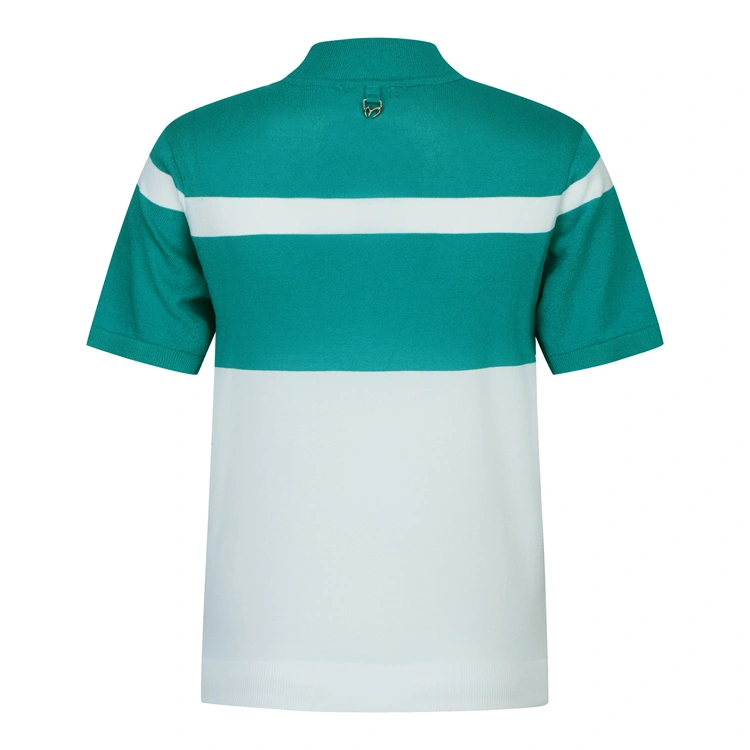 Áo knit golf nữ phối viền chữ logo màu xanh ngọc — ảnh 3
