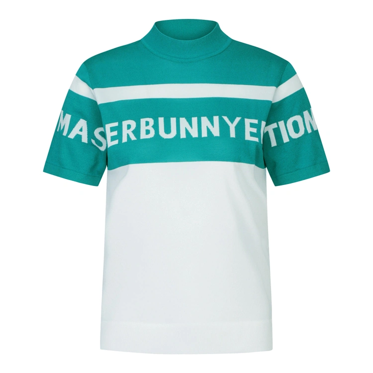 Áo knit golf nữ phối viền chữ logo màu xanh ngọc — ảnh 2
