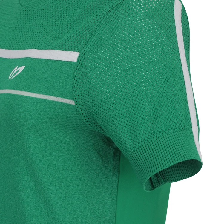 Áo knit golf nữ tay ngắn phối viền trắng màu xanh lá — ảnh 5