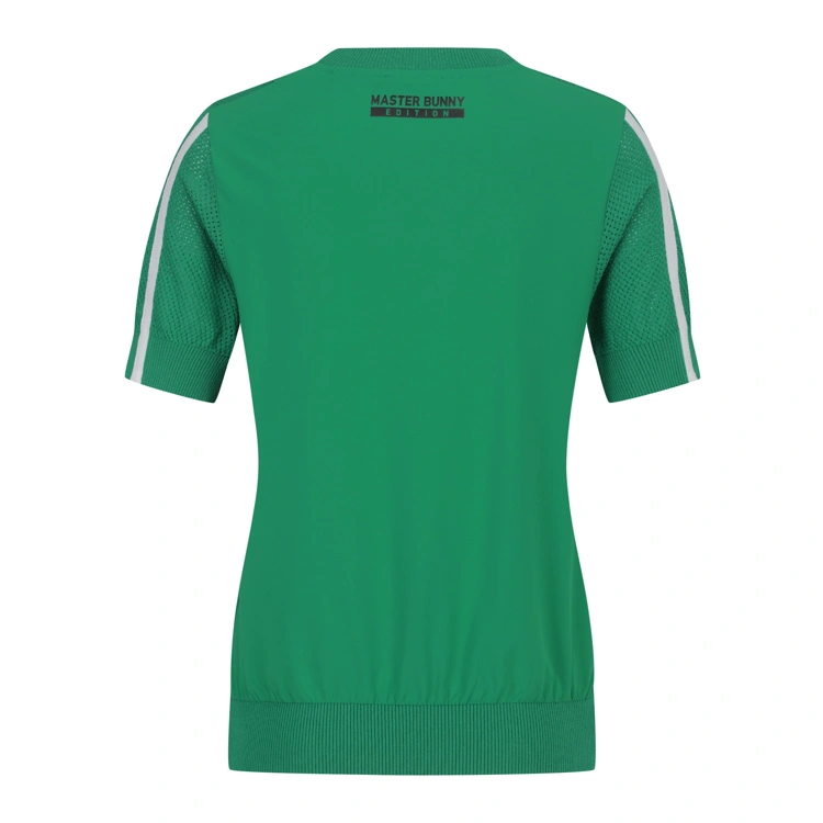 Áo knit golf nữ tay ngắn phối viền trắng màu xanh lá — ảnh 3