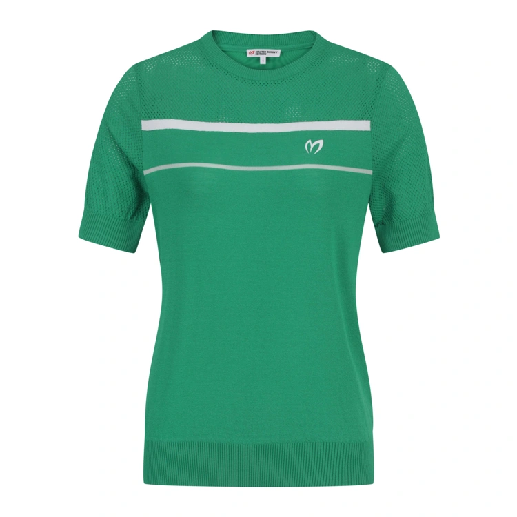 Áo knit golf nữ tay ngắn phối viền trắng màu xanh lá — ảnh 2