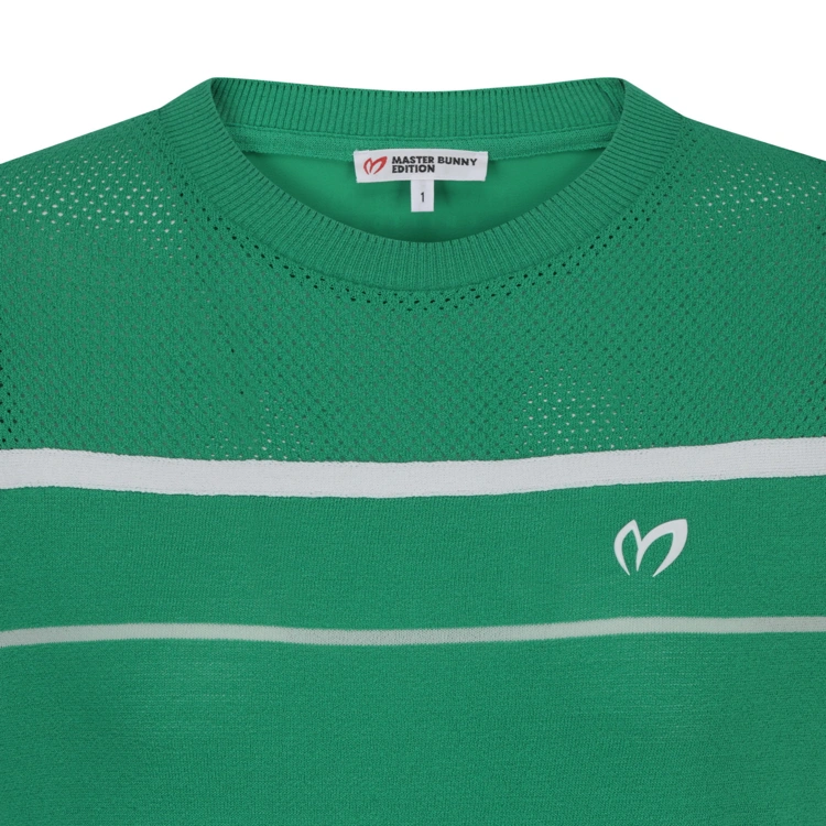Áo knit golf nữ tay ngắn phối viền trắng màu xanh lá — ảnh 4