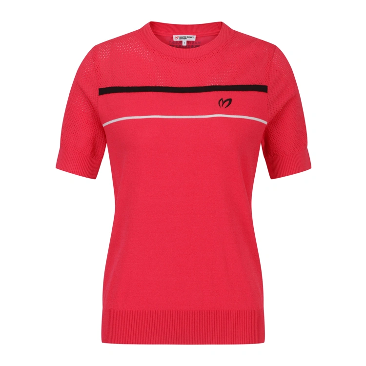 Áo knit golf nữ tay ngắn phối viền đen hồng — ảnh 2