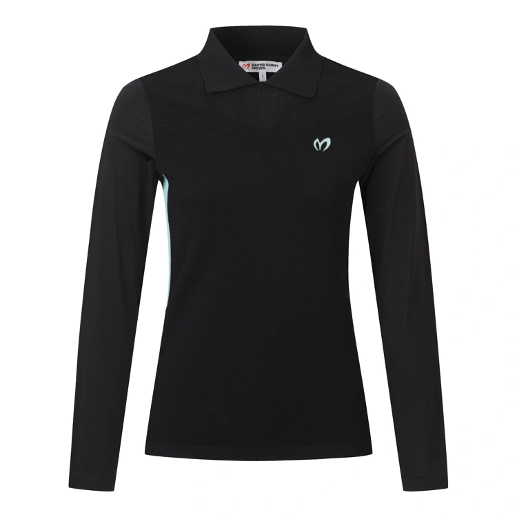 Áo knit golf nữ cổ bẻ tay dài màu đen — ảnh 2