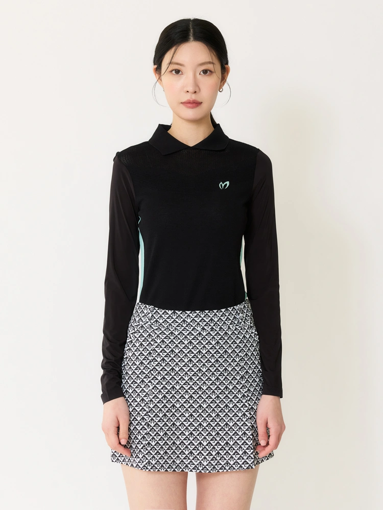 Áo knit golf nữ Master Bunny Edition màu đen cổ bẻ tay dài