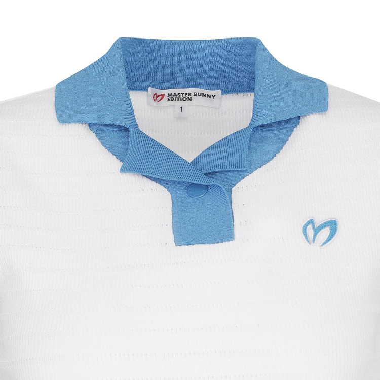 Áo vest golf nữ cổ bẻ phối màu trắng xanh — ảnh 3