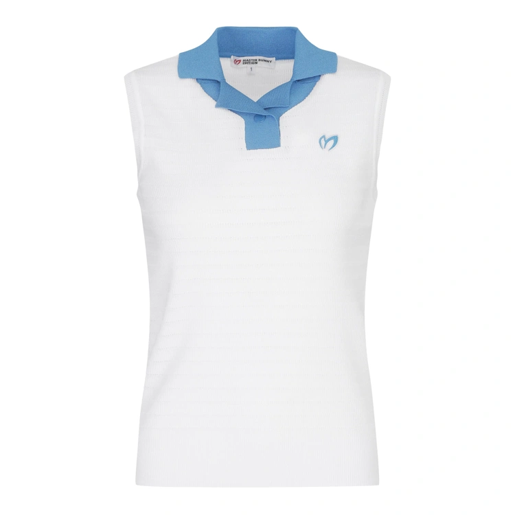 Áo vest golf nữ cổ bẻ phối màu trắng xanh — Master Bunny Edition | Seoul Golf Fashion