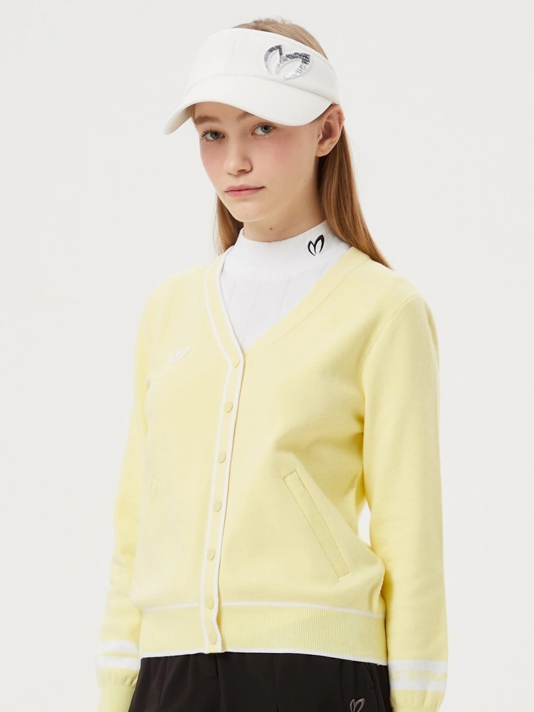 Áo knit golf nữ dáng cardigan màu vàng phối viền trắng Master Bunny Edition