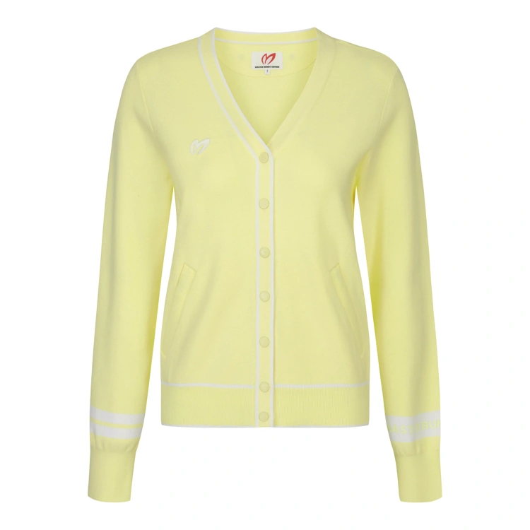 Áo knit golf nữ dáng cardigan màu vàng — ảnh 2