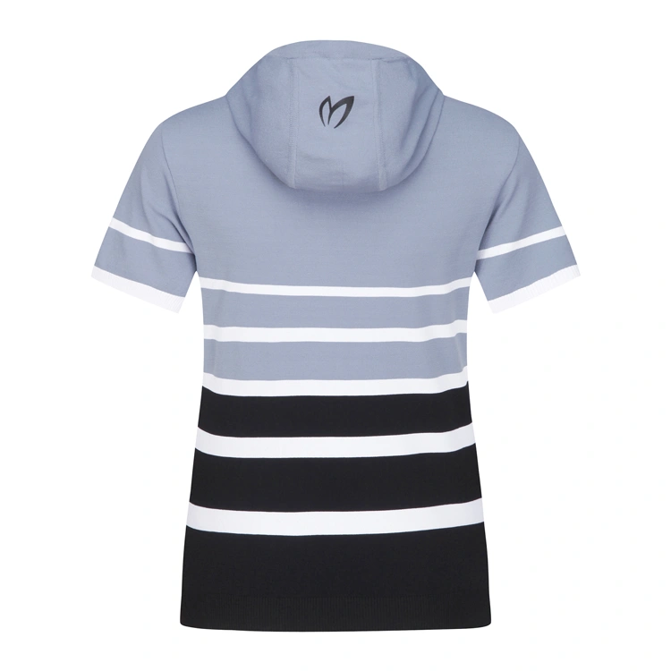 Áo knit golf nữ tay ngắn phối sọc xanh dương trắng đen — ảnh 3