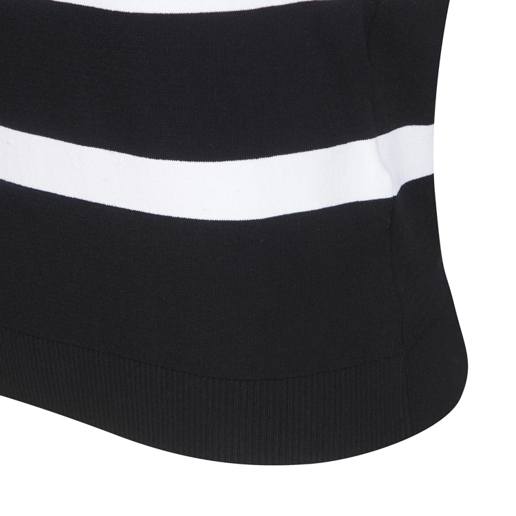 Áo knit golf nữ tay ngắn phối sọc xanh dương trắng đen — ảnh 6