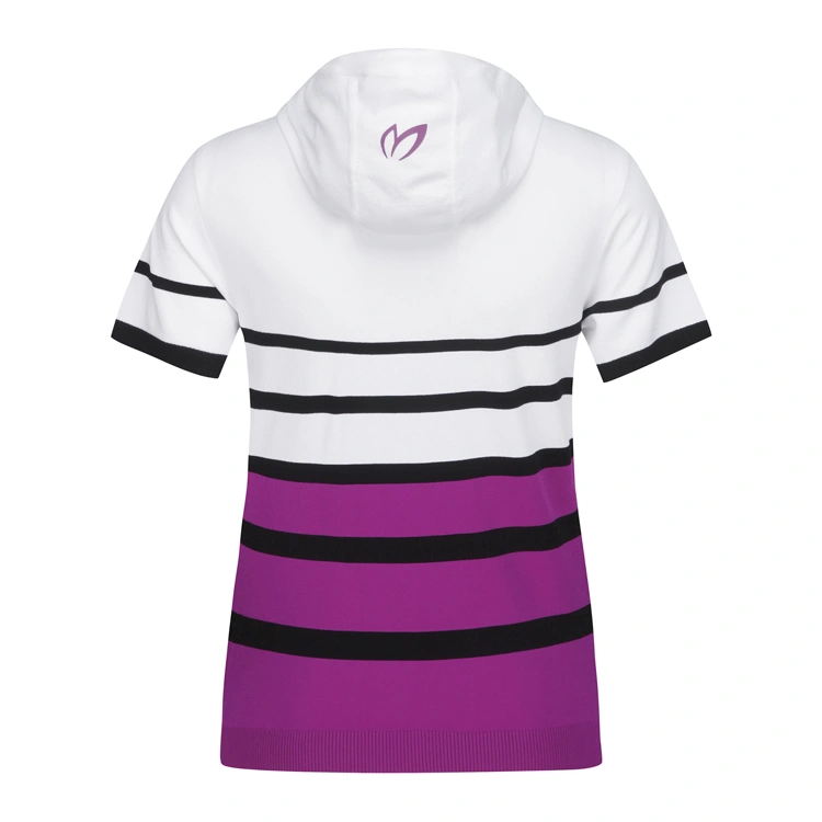 Áo knit golf nữ phối sọc ngang màu trắng — ảnh 3