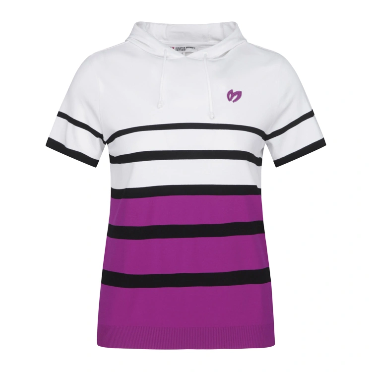 Áo knit golf nữ phối sọc ngang màu trắng — ảnh 2