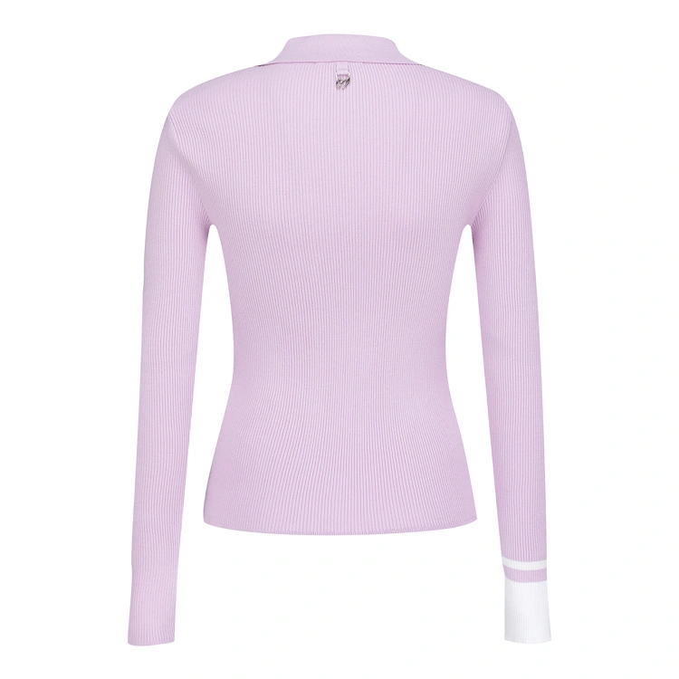 Áo knit golf nữ cổ bẻ tay dài màu hồng — ảnh 3