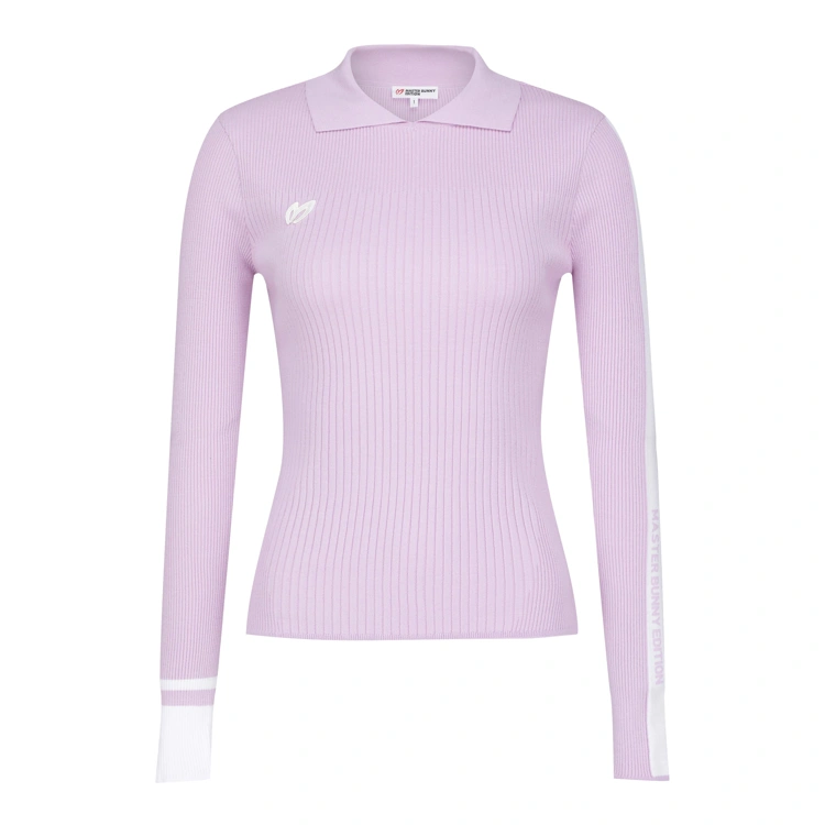 Áo knit golf nữ cổ bẻ tay dài màu hồng — ảnh 2