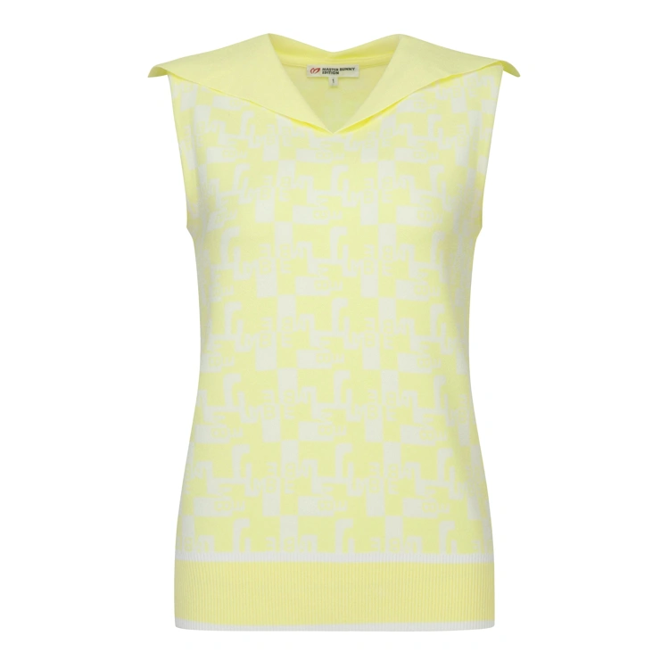 Áo vest golf nữ không tay màu vàng cổ sóng — Master Bunny Edition | Seoul Golf Fashion