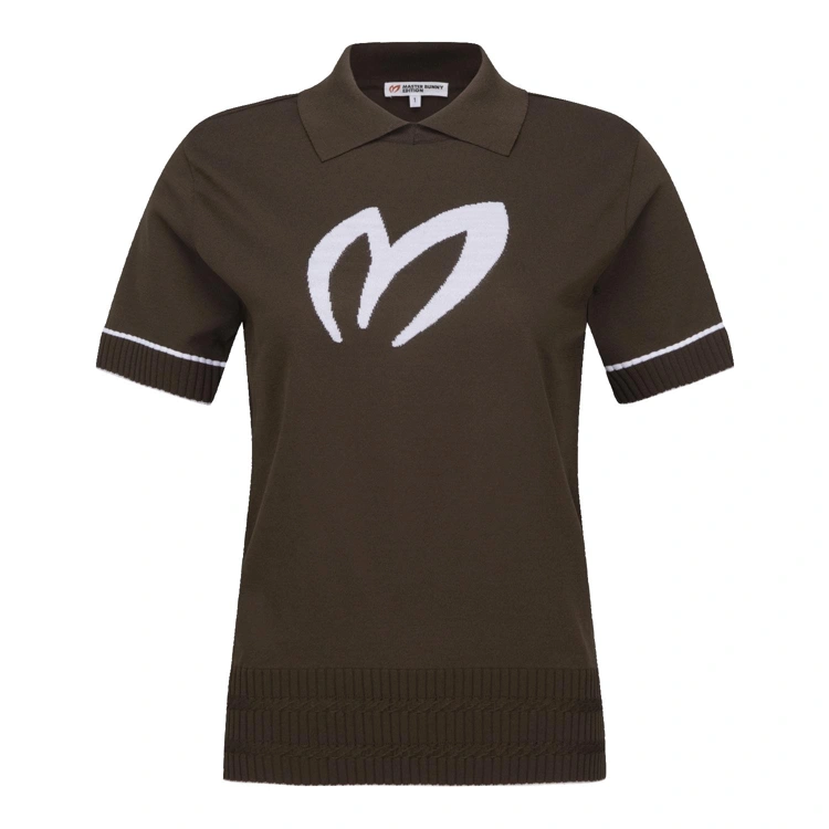 Áo knit golf nữ Master Bunny Edition màu nâu cổ bẻ tay ngắn viền trắng