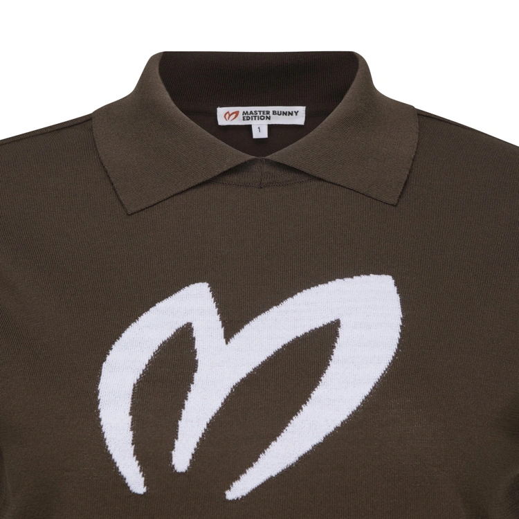 Áo knit golf nữ cổ bẻ tay ngắn phối viền trắng màu nâu — ảnh 3