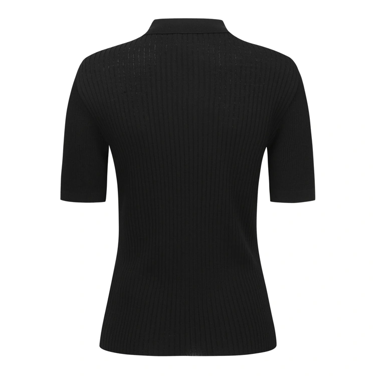 Áo knit golf nữ cổ bẻ tay lửng màu đen — ảnh 2