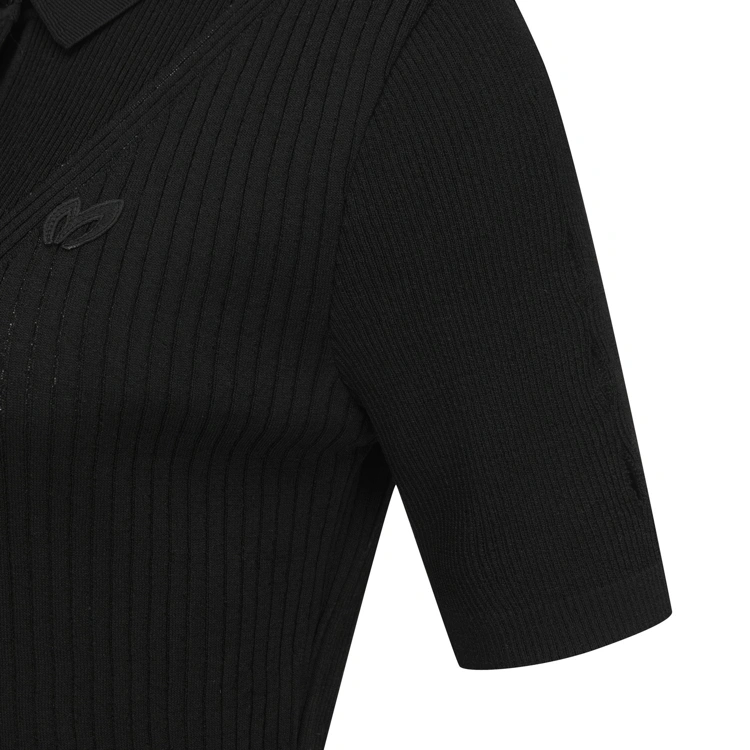 Áo knit golf nữ cổ bẻ tay lửng màu đen — ảnh 4