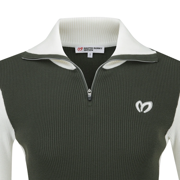 Áo knit golf nữ cổ kéo khóa phối màu xanh lá — ảnh 4
