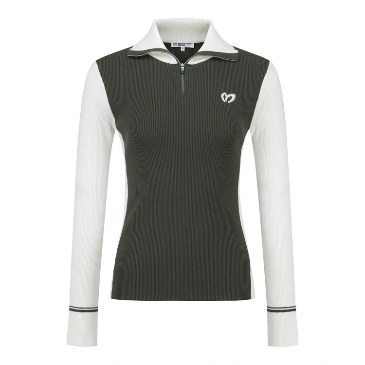 Áo knit golf nữ cổ kéo khóa phối màu xanh lá — ảnh 2