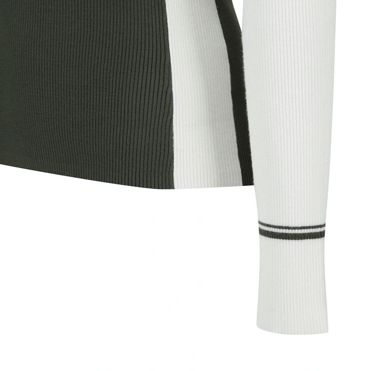 Áo knit golf nữ cổ kéo khóa phối màu xanh lá — ảnh 5