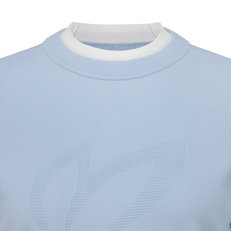 Áo knit golf nữ tay dài phối viền trắng màu xanh dương — ảnh 3