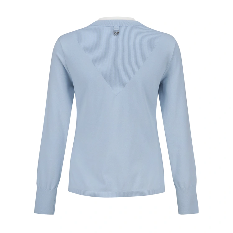 Áo knit golf nữ tay dài phối viền trắng màu xanh dương — ảnh 2