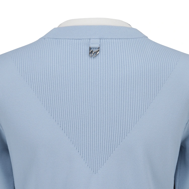 Áo knit golf nữ tay dài phối viền trắng màu xanh dương — ảnh 5
