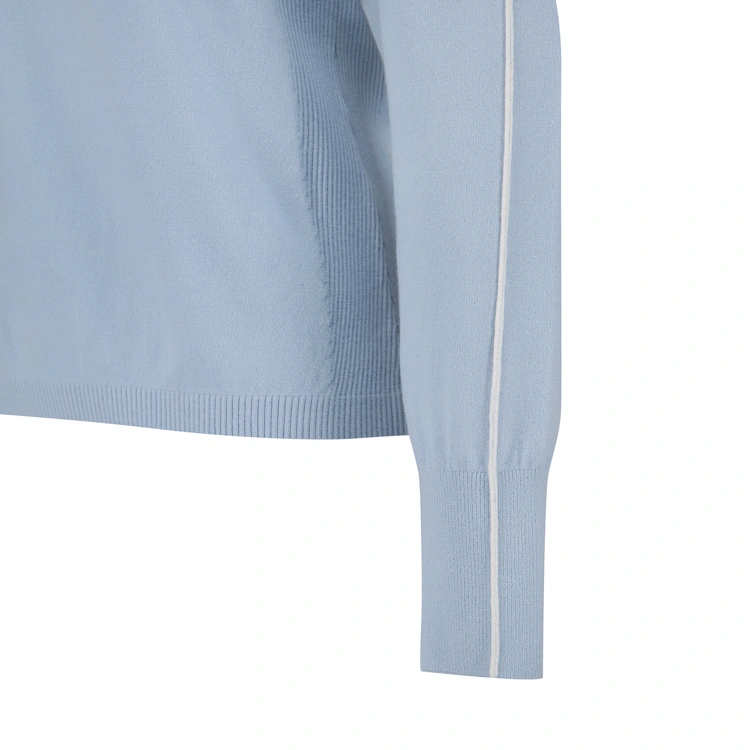 Áo knit golf nữ tay dài phối viền trắng màu xanh dương — ảnh 4