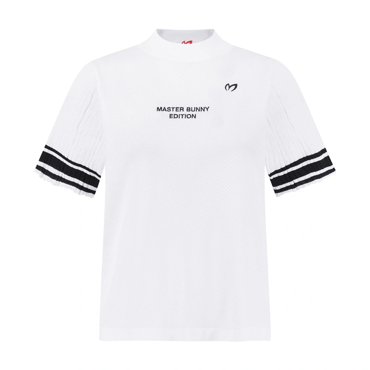 Áo knit golf nữ tay lửng phối viền đen trắng — Master Bunny Edition | Seoul Golf Fashion