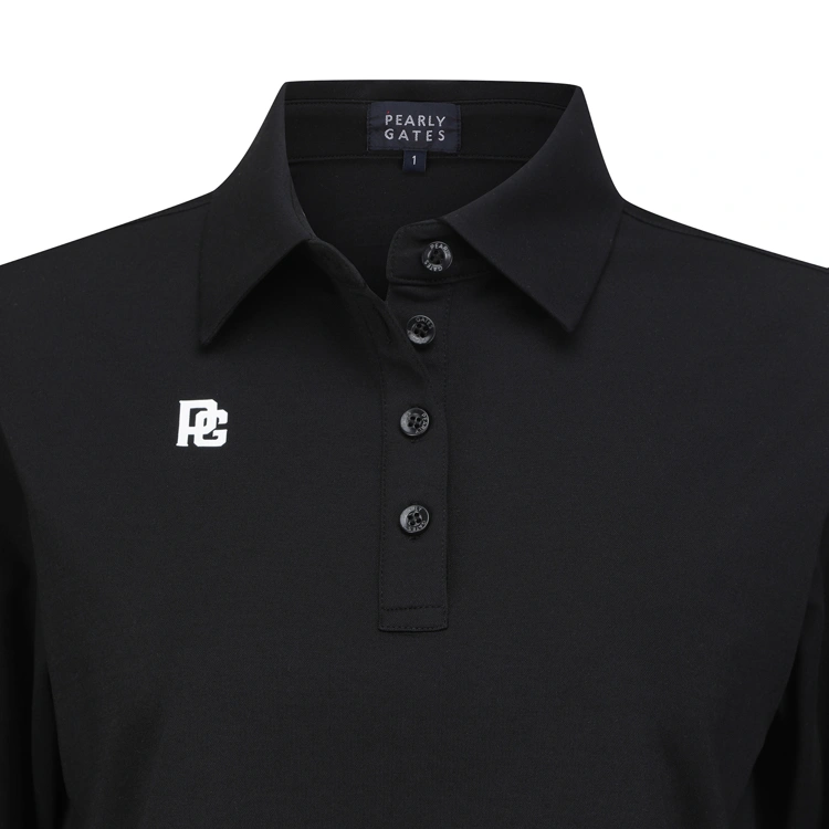 Áo golf nữ tay dài cổ bẻ nơ họa tiết đen — ảnh 3