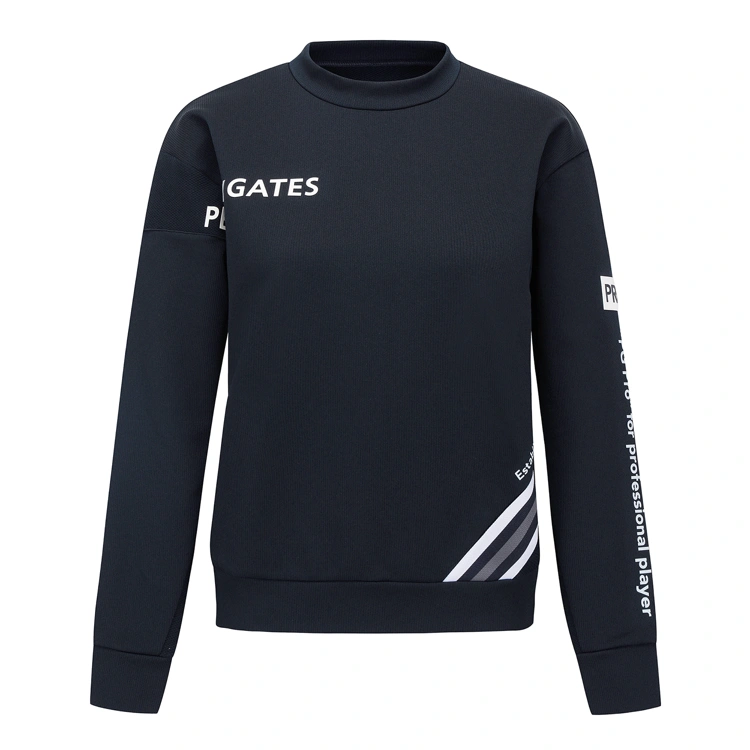 Áo golf nữ Pearly Gates tay dài cổ tròn màu xanh navy có chữ trắng in nổi bật