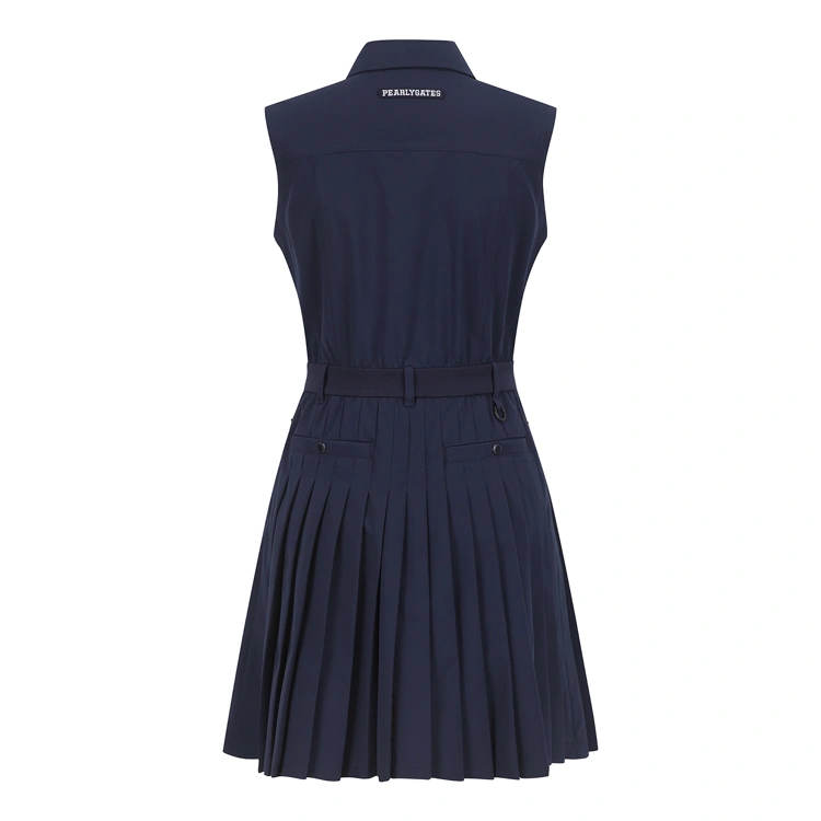 Đầm golf nữ sát nách cổ bẻ xanh navy xếp ly — ảnh 2