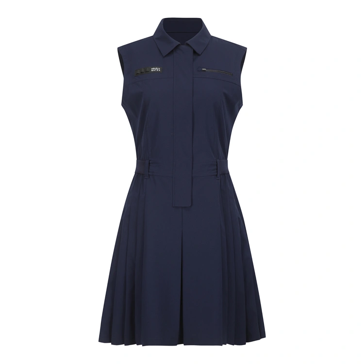 Đầm golf nữ xanh navy Pearly Gates sát nách cổ bẻ chân váy xếp ly