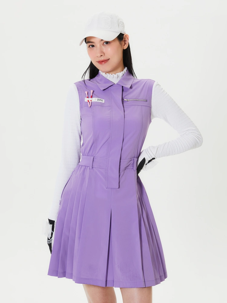 Đầm golf nữ Pearly Gates màu tím dáng xếp ly không tay phối cổ bẻ