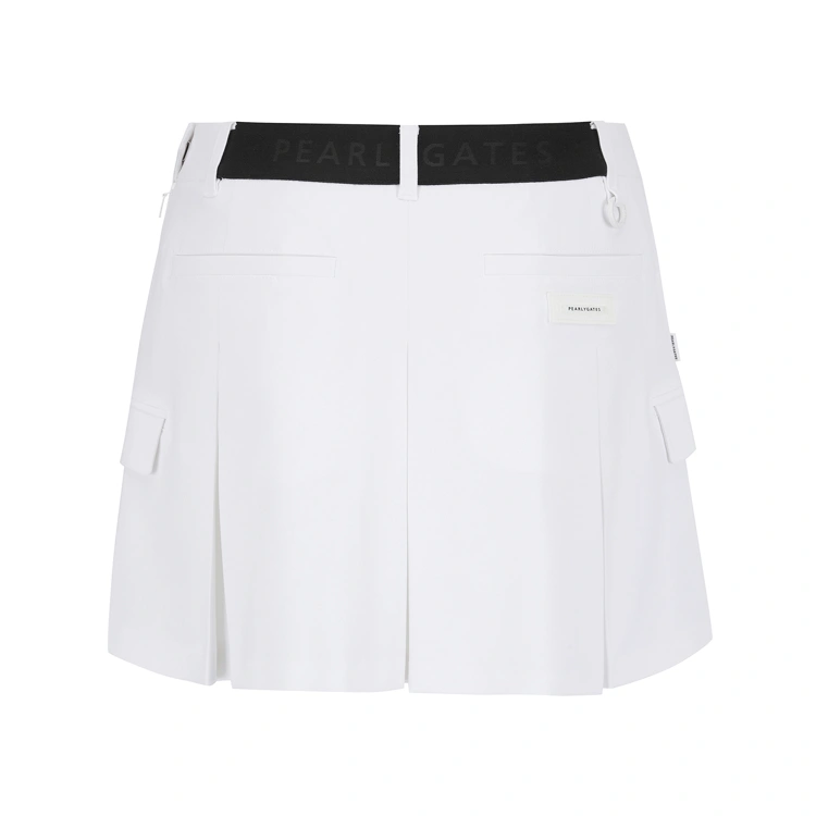 Chân váy golf nữ dáng xòe màu trắng nút bấm — ảnh 2