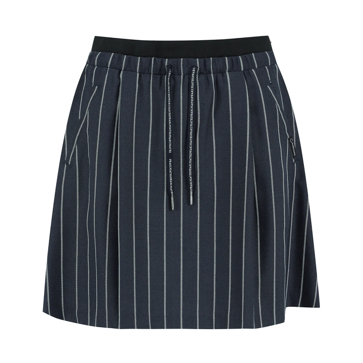 Chân váy golf nữ Pearly Gates xanh navy kẻ sọc dọc với dây rút thắt eo và túi hai bên