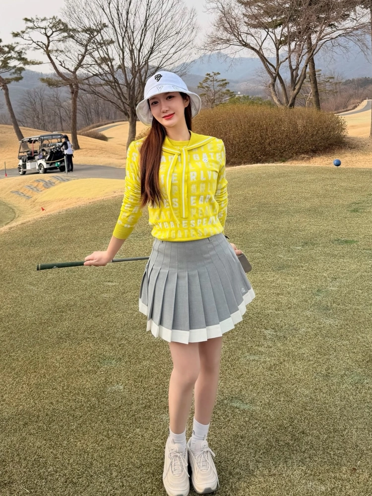 Chân váy golf nữ Pearly Gates xếp ly phối viền trắng màu xám mẫu mới