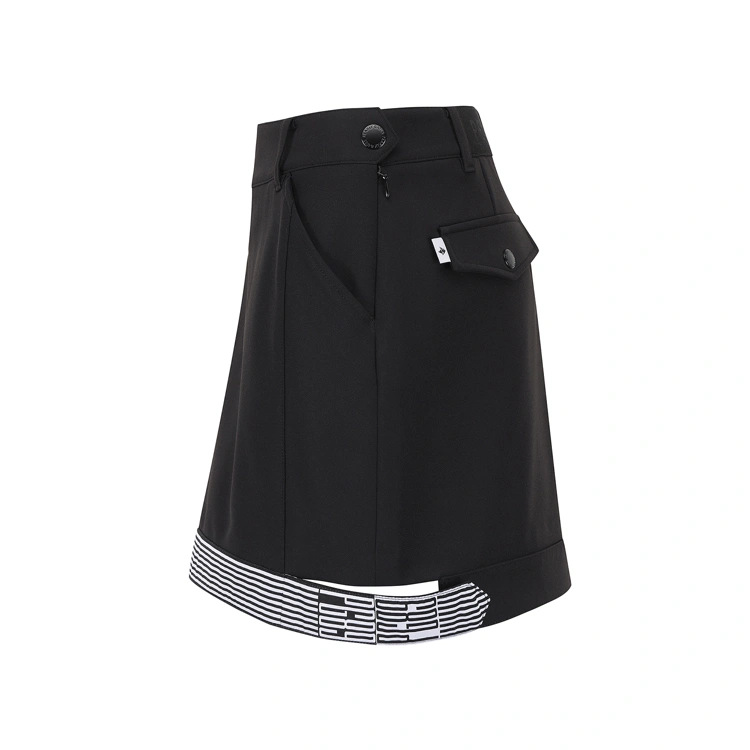 Chân váy golf nữ phối viền sọc đen trắng — ảnh 3