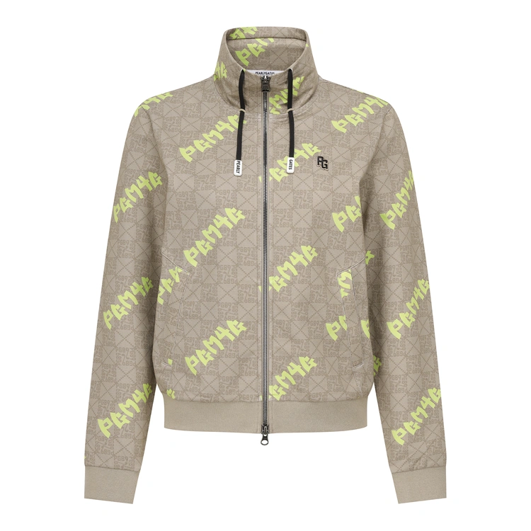 Áo khoác golf nữ dáng bomber họa tiết logo màu be — Pearly Gates | Seoul Golf Fashion