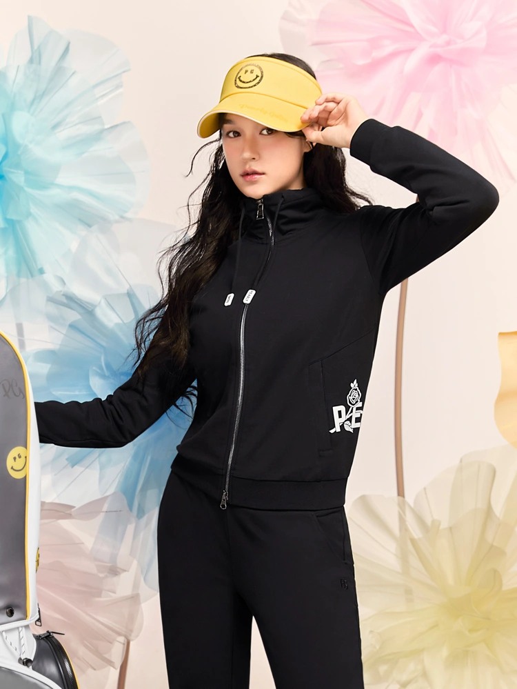 Áo khoác golf nữ cổ cao tay dài màu đen — Pearly Gates | Seoul Golf Fashion