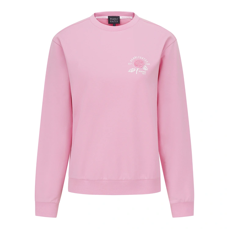 Áo golf nữ tay dài màu hồng thêu hoa nhỏ ngực trái — Pearly Gates | Seoul Golf Fashion