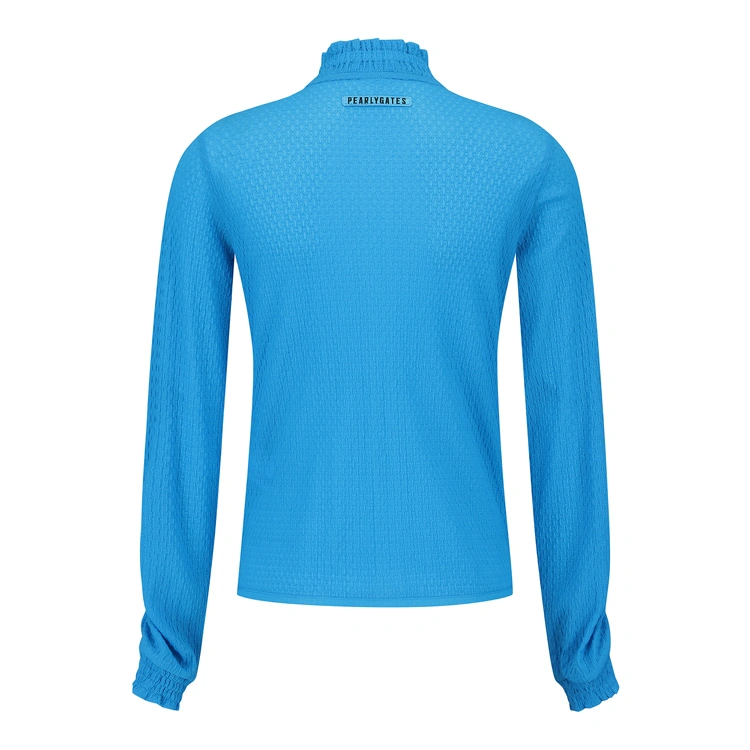 Áo golf nữ tay dài cổ trụ bèo màu xanh dương — ảnh 2