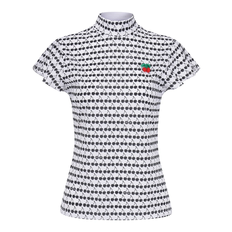 Áo golf nữ tay ngắn họa tiết cherry trắng — ảnh 2