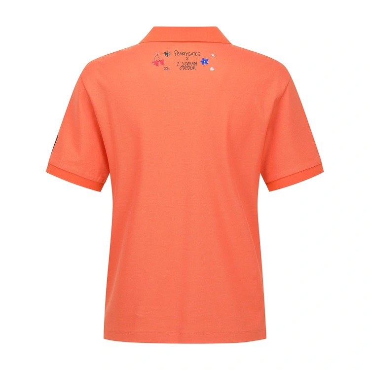 Áo golf nữ tay ngắn cổ bẻ màu cam in chữ trắng — ảnh 2