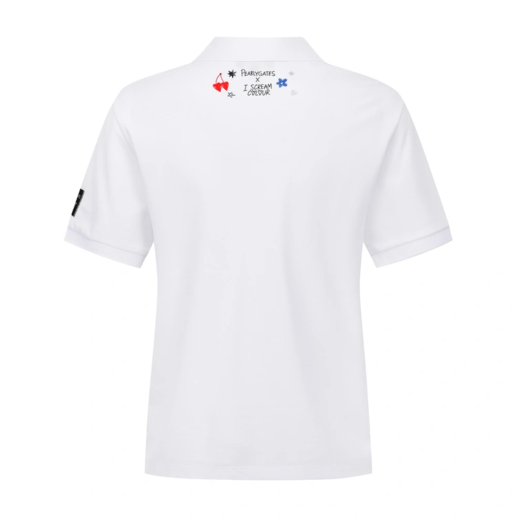 Áo golf nữ cổ bẻ chữ in hồng trên nền trắng — ảnh 2