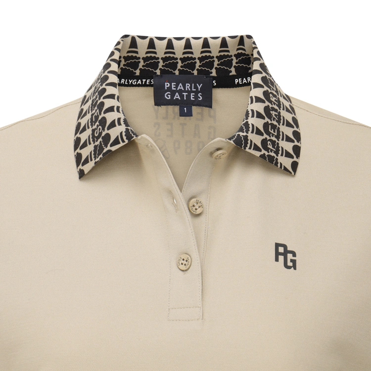 Áo polo golf nữ cổ họa tiết màu be — ảnh 3
